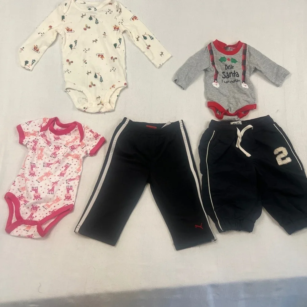 Baby Clothing Lot 5pc Carter's Puma Children's Place 6-9 Months Bodysuits Pants